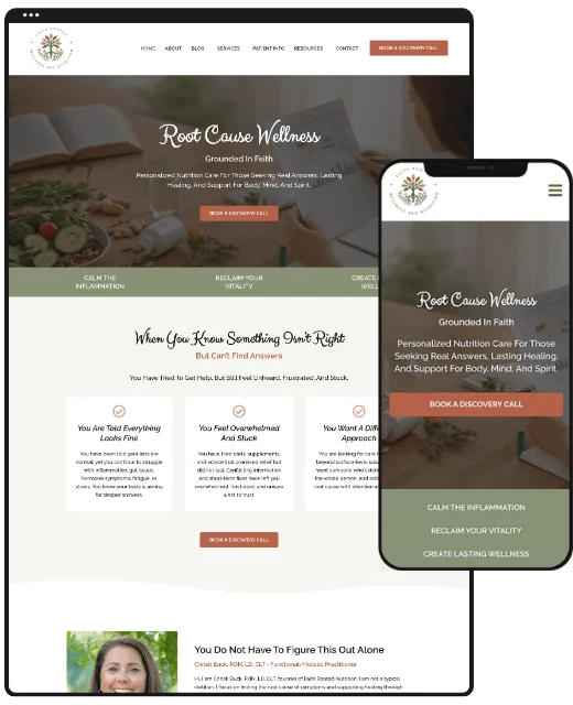 Website for Faith Rooted Nutrition, desktop and phone