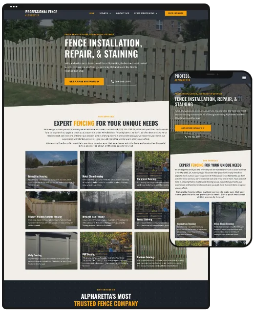 Website for a fence company in Alpharetta, desktop and phone