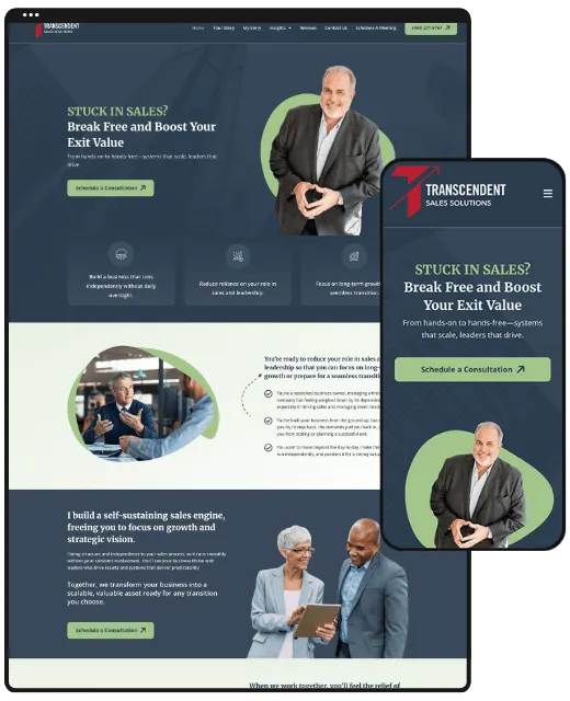 Website for Transcendent Sales Solutions, desktop and phone