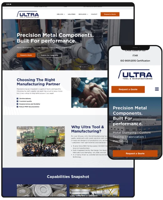 The Ultra Tool & Manufacturing website on desktop and phone